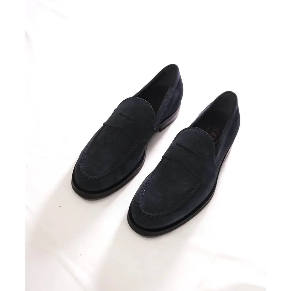 $1,045 TOD'S - Navy Blue Suede BOSTON Loafers - US 8 (7UK)